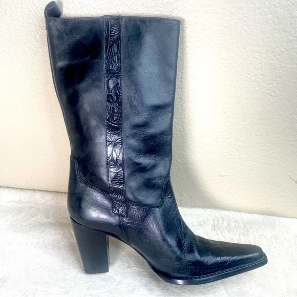 Antonio Melani Tooled Cowgirl Mid Boots - Picture 4 of 15